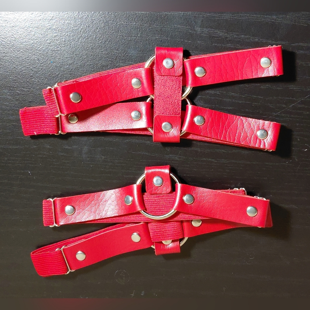 Faux Red Leather Garters.